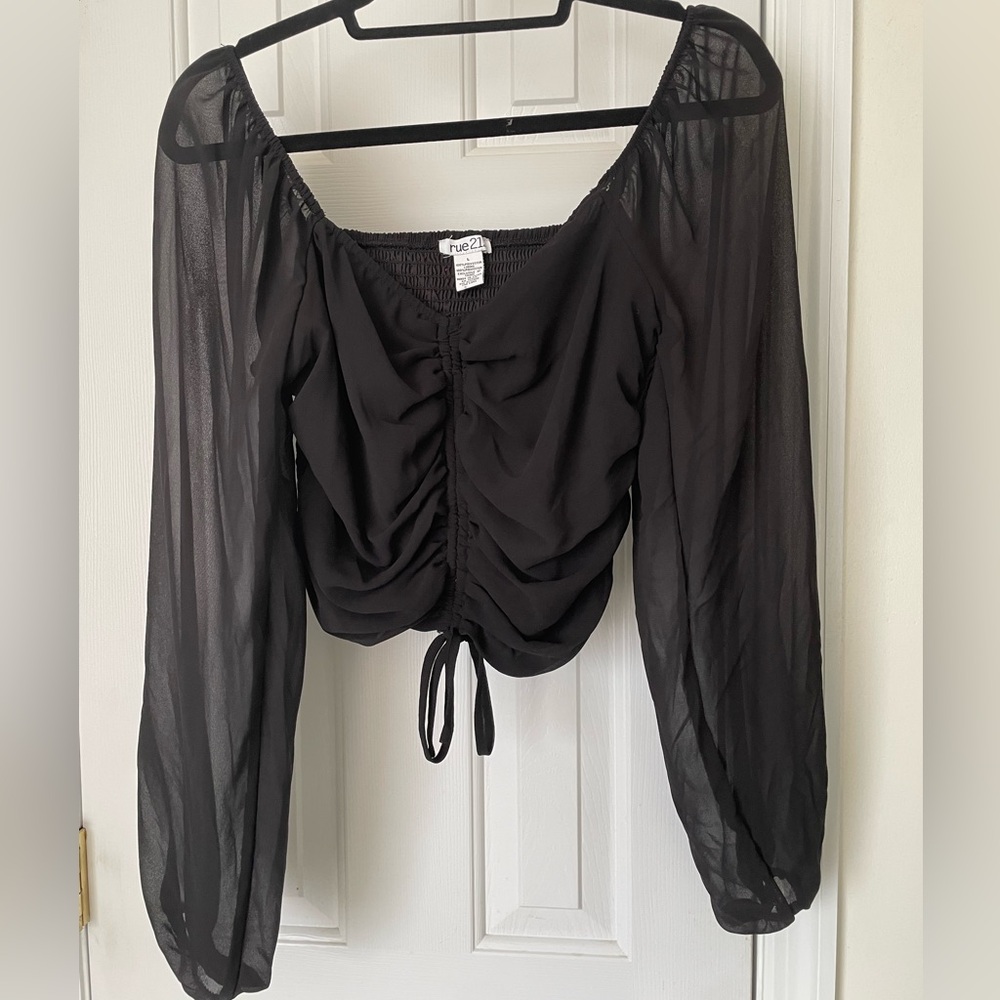 Rue21 Black Sheer Ruched Blouse